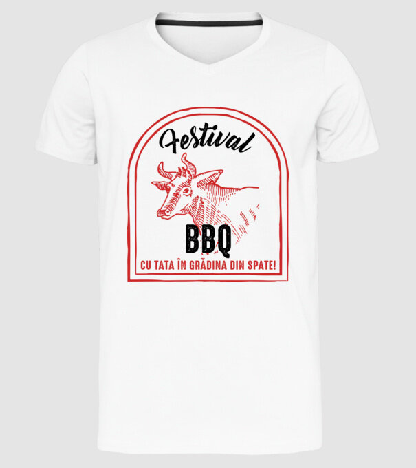 Festival BBQ - cu tata în grădina din spate! model alb pe tricou