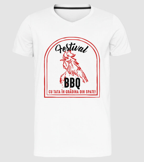 Festival BBQ - cu tata în grădina din spate! model alb pe tricou