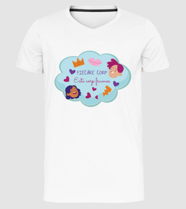 Fiecare corp model alb pe tricou