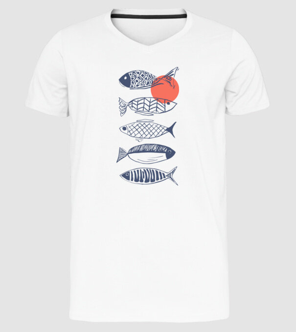 Fish model alb pe tricou