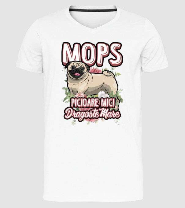 mops : picioare mici dragoste mare model alb pe tricou