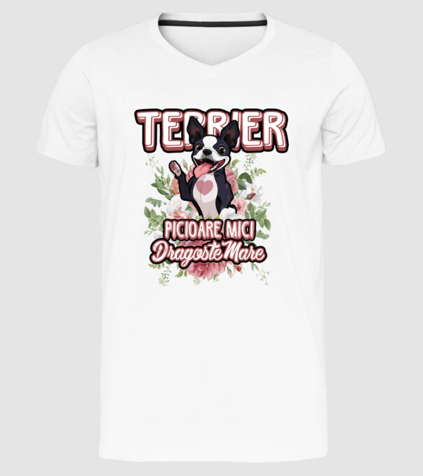 terrier : picioare mici dragoste mare model alb pe tricou