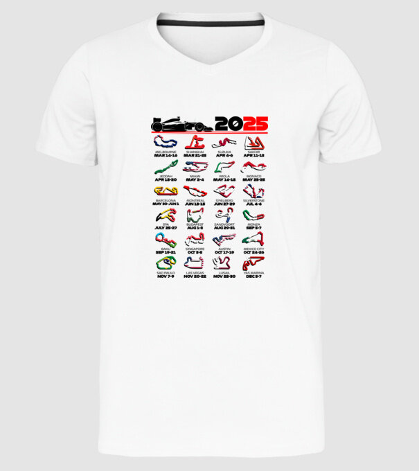 F1 calendar 2025 Alb model alb pe tricou