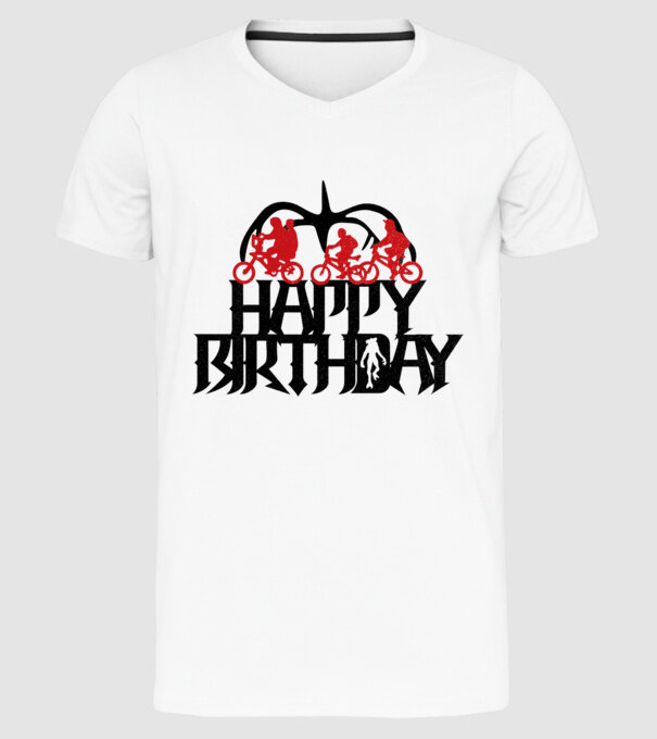happy birthday stranger things model alb pe tricou