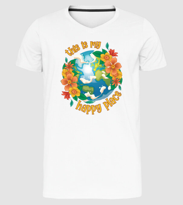 Happy Place model alb pe tricou