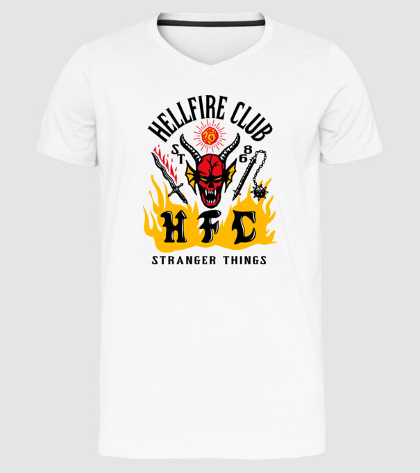 hellfire club 86 stranger things model alb pe tricou