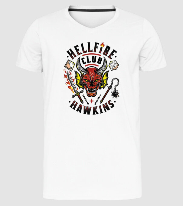 hellfire club hawkins model alb pe tricou