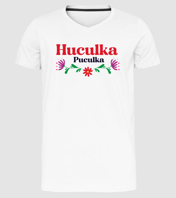 Huculka Puculka model alb pe tricou