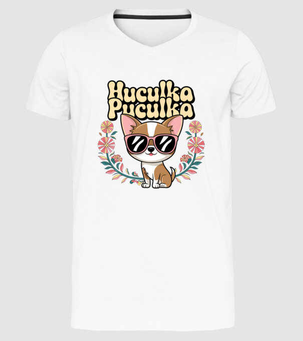 Huculka Puculka câine 1 model alb pe tricou