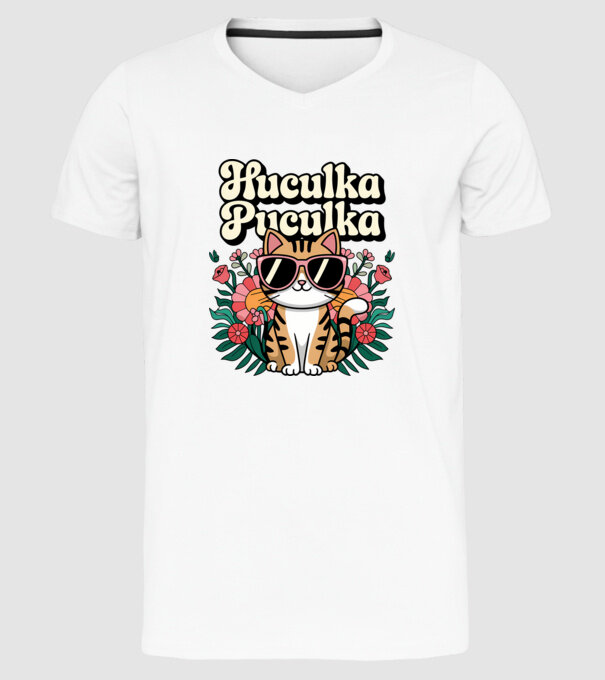 Huculka Puculka pisică 3 model alb pe tricou
