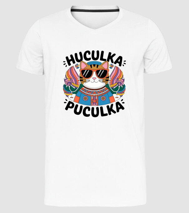 Huculka Puculka pisică 3 model alb pe tricou