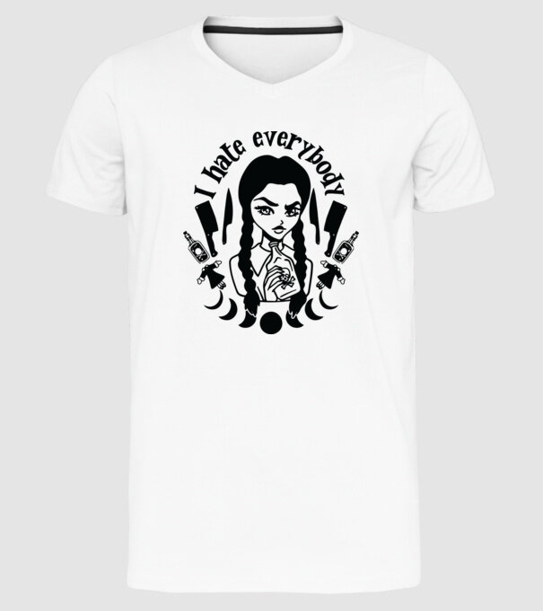 I hate everybody cartoon model alb pe tricou