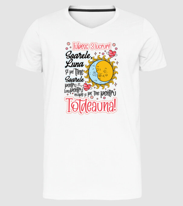 Iubesc 3 lucruri model alb pe tricou