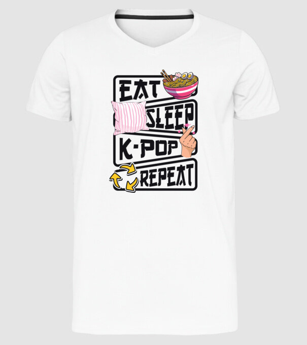 K-POP EAT SLEEP model alb pe tricou