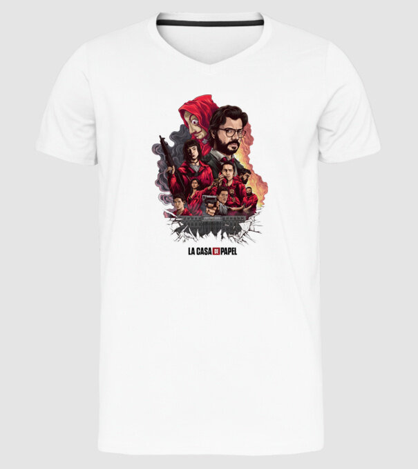 la casa de papel poster theme model alb pe tricou