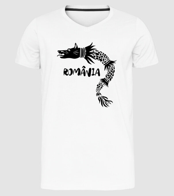 Lupul dacic negru model alb pe tricou