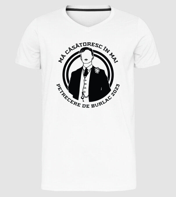 mă căsătoresc în mai - petrecere de burlac model alb pe tricou
