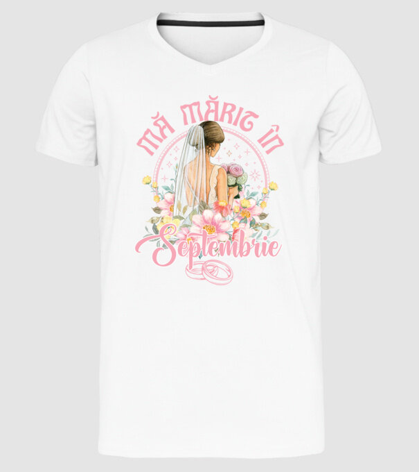 mă mărit - în septembrie model alb pe tricou