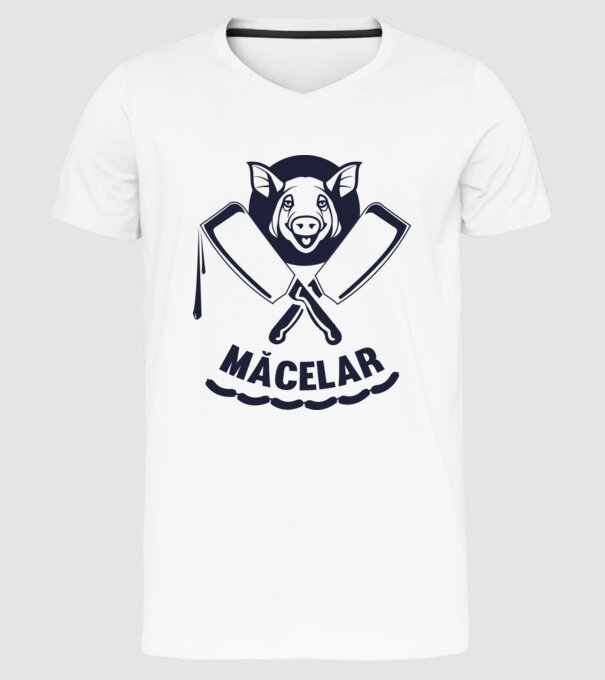 măcelar model alb pe tricou