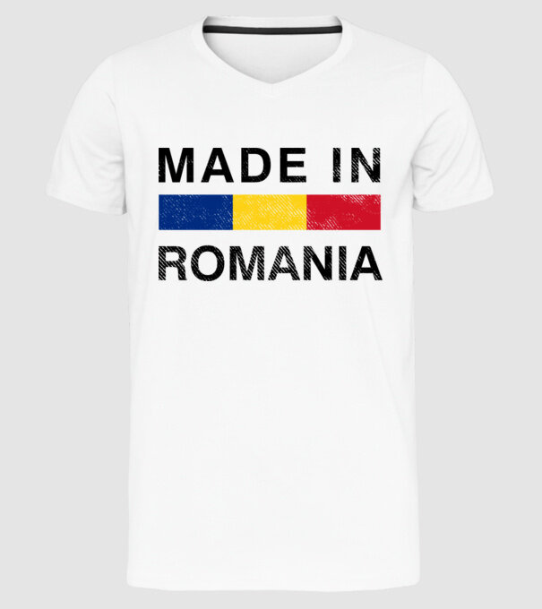 made in romania model alb pe tricou