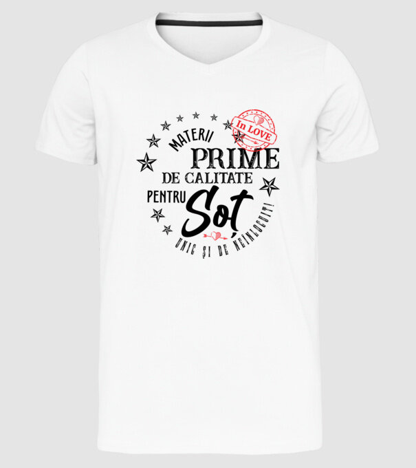 Materii prime de calitate pentru soț model alb pe tricou