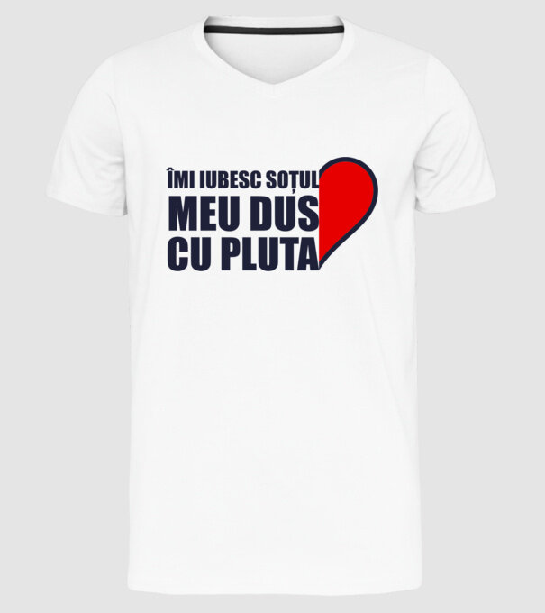 Îmi iubesc soțul meu dus cu pluta model alb pe tricou