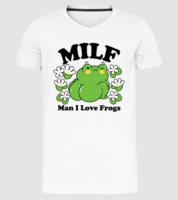 MILF man i love frogs model alb pe tricou