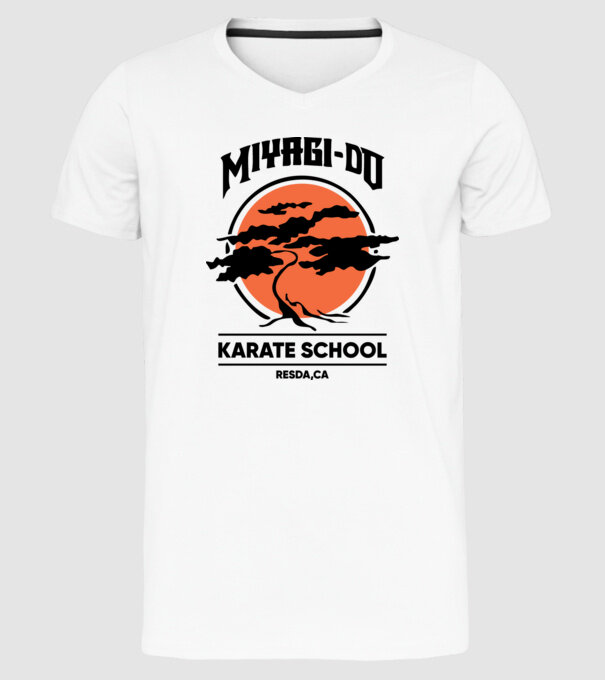 Miyagi-do karate school model alb pe tricou