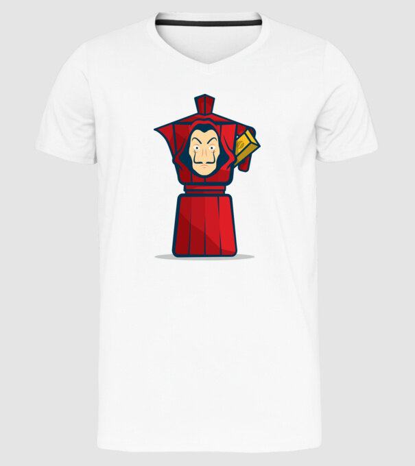 money heist coffee model alb pe tricou