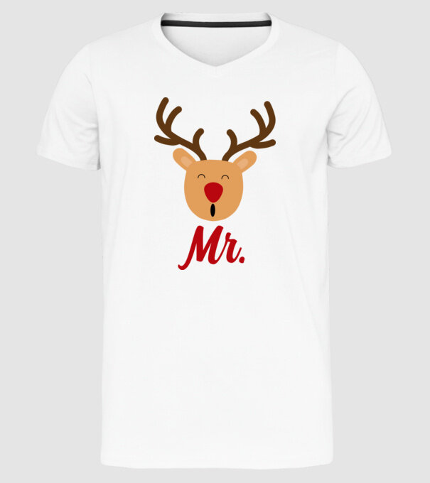 Mr. Reindeer Christmas couple model alb pe tricou