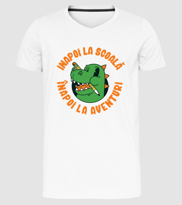 Înapoi la școală, înapoi la aventuri model alb pe tricou