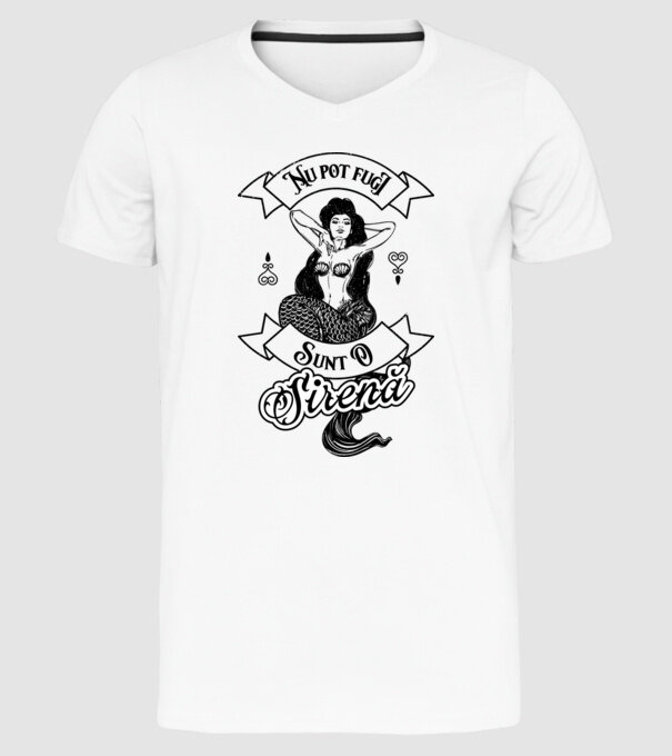 Nu pot fugi, sunt o sirenă model alb pe tricou