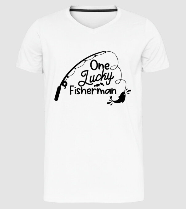 One lucky Fisherman model alb pe tricou