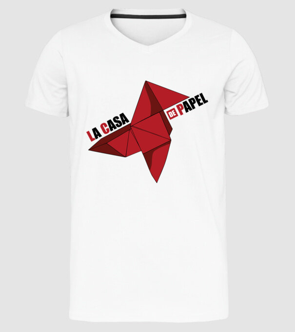 origami la casa de papel white model alb pe tricou