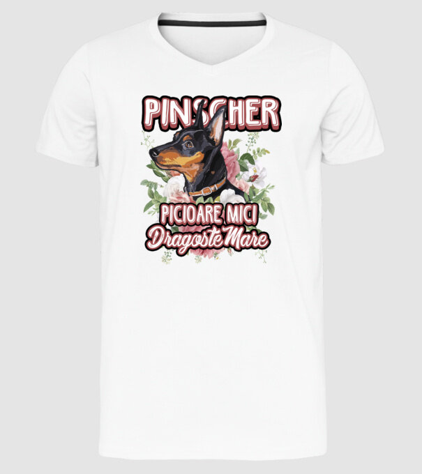 Pinscher picioare mici dragoste mare model alb pe tricou