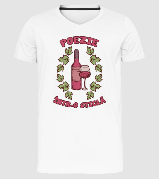 Poezie într-o sticlă model alb pe tricou