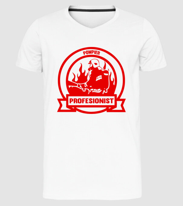 Pompier profesionist model alb pe tricou