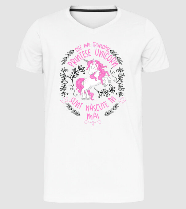 Cele mai frumoase prințese unicorn sunt născute în Mai model alb pe tricou