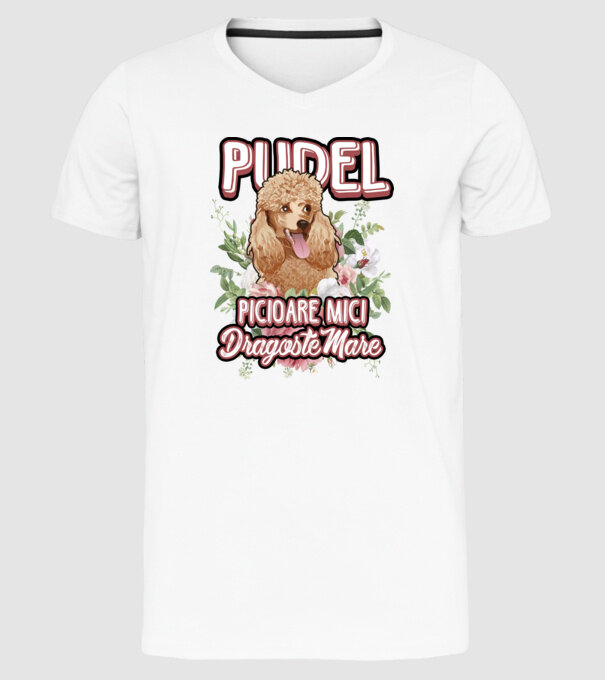 Pudel picioare mici dragoste mare model alb pe tricou