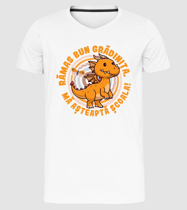 Rămas bun grădiniță, mă așteaptă școala! model alb pe tricou