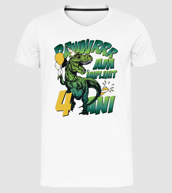 Rawr Am împlinit 4 ani model alb pe tricou