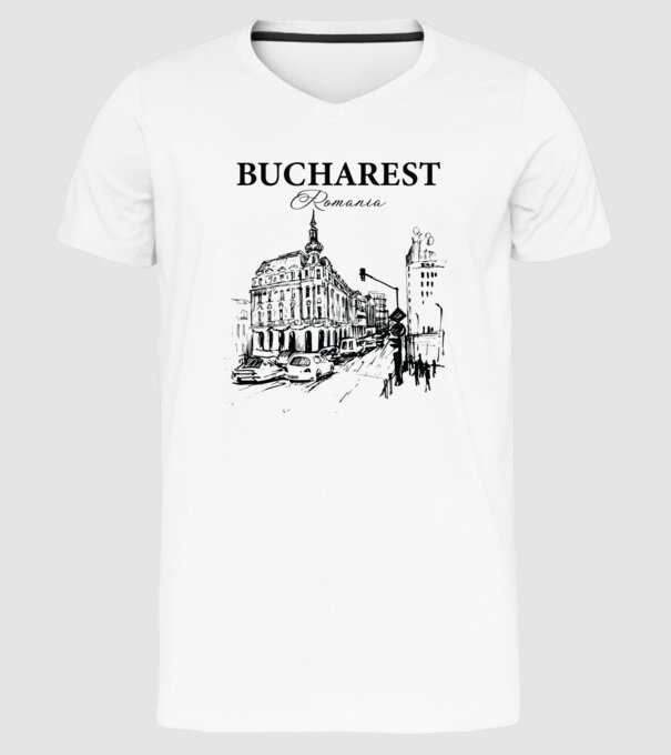 România Bucharest vintage model alb pe tricou