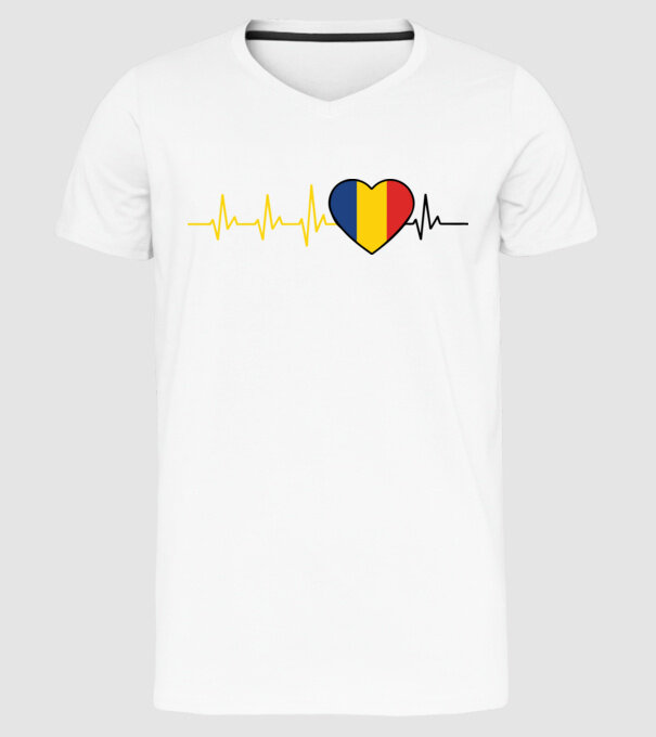 România heartbeat model alb pe tricou