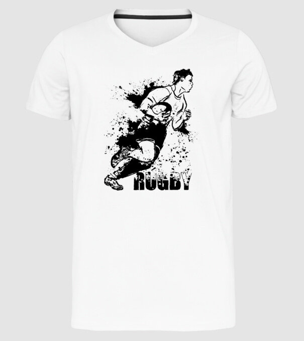 Rugby model alb pe tricou