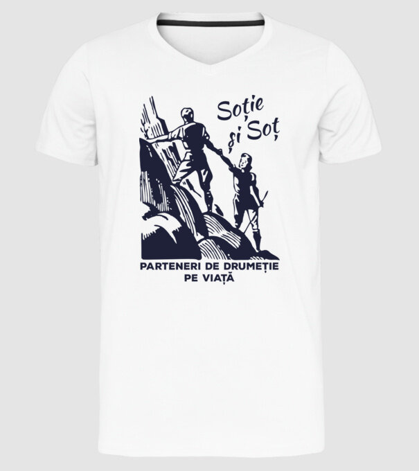 soție și soț - parteneri de drumeție pe viață model alb pe tricou