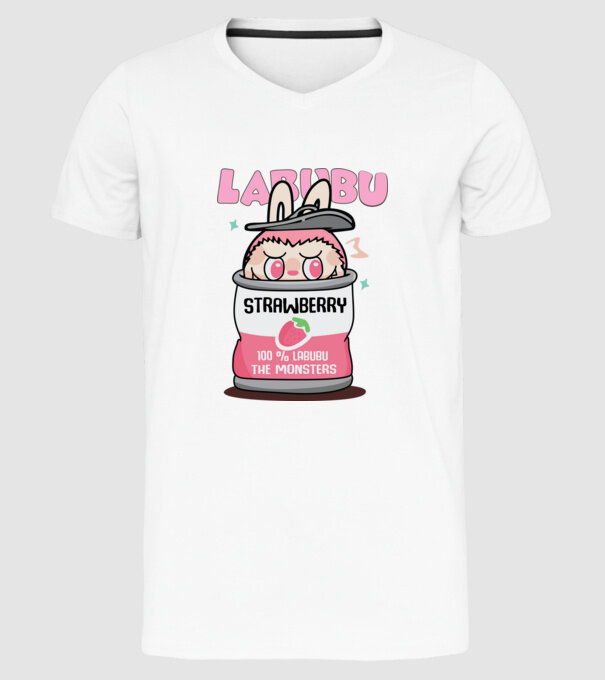 Strawberry Labubu model alb pe tricou