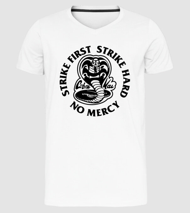 Strike first strike hard no mercy model alb pe tricou