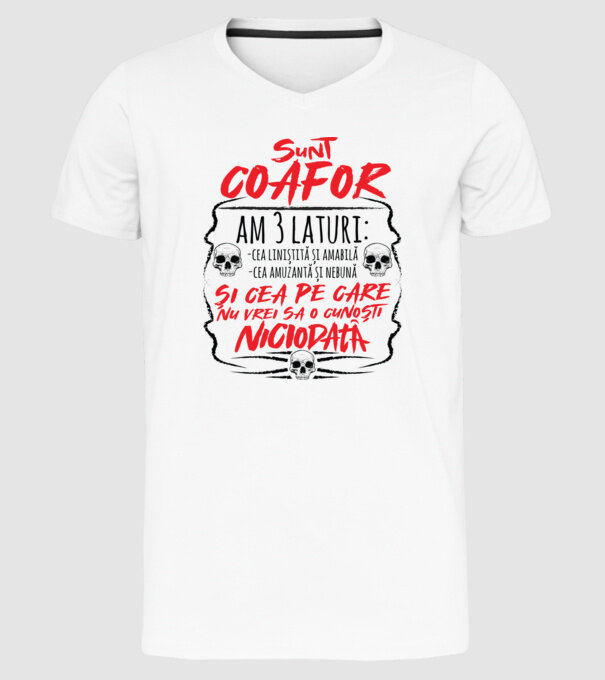 sunt coafor am 3 laturi model alb pe tricou