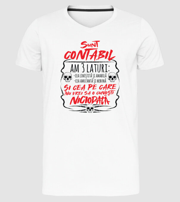 sunt contabil am 3 laturi model alb pe tricou