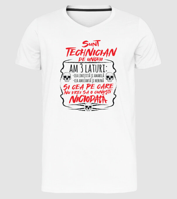 sunt tehnician de unghii am 3 laturi model alb pe tricou